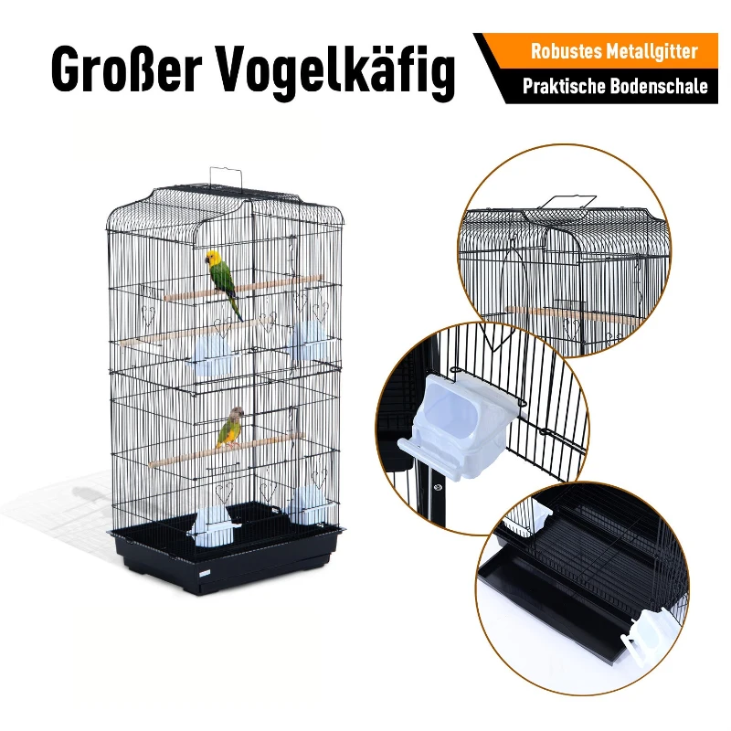 PawHut® Vogelhaus Vogelkäfig Vogelvoliere für Papagei Wellensittich Vogelbauer mit ausnehmbarer Bodenschale Schwarz 47,5 x 36 x 91 cm