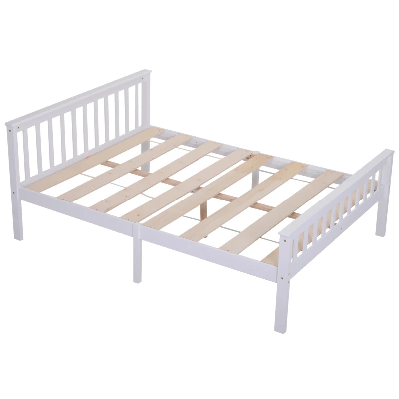 HOMCOM® Bett Holzbett Bettgestell 140 cm Doppelbett Kiefer massiv inkl. Lattenrost mit Stauraum Weiß 218 x 143 x 82 cm