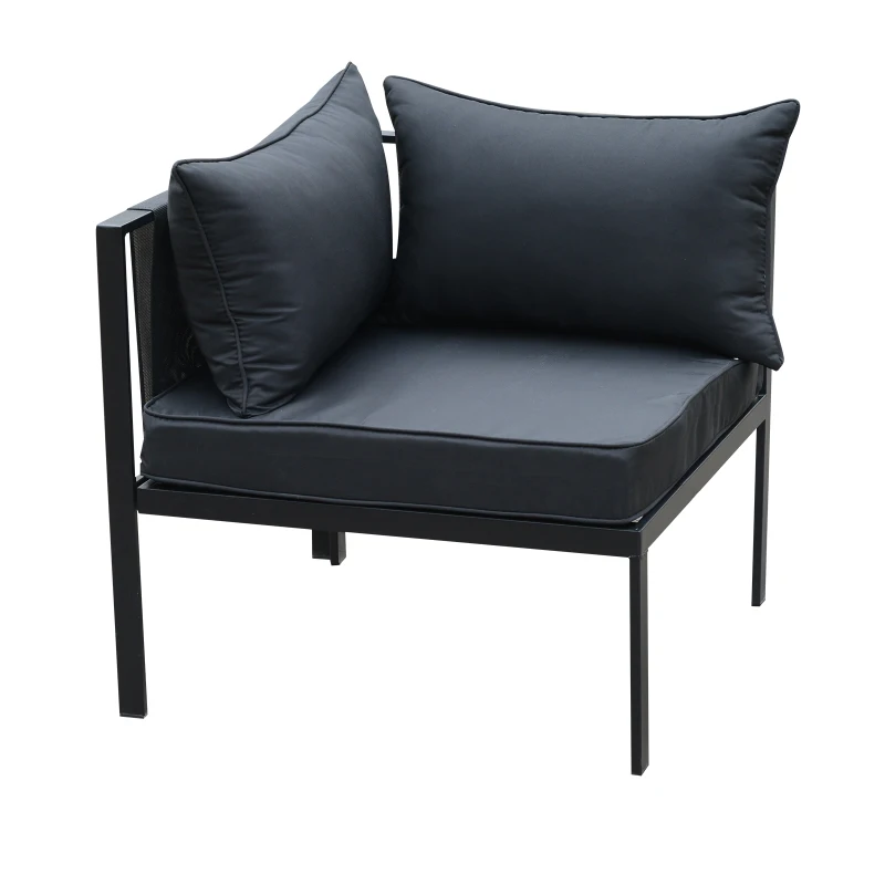 Outsunny® 4-tlg. Gartengarnitur Gartensofaset Sitzgruppe Gartenmöbel Schwarz 2 x Doppelsofa 1 x Ecksofa 1 x Beistelltisch Kissen für 5–7 Personen