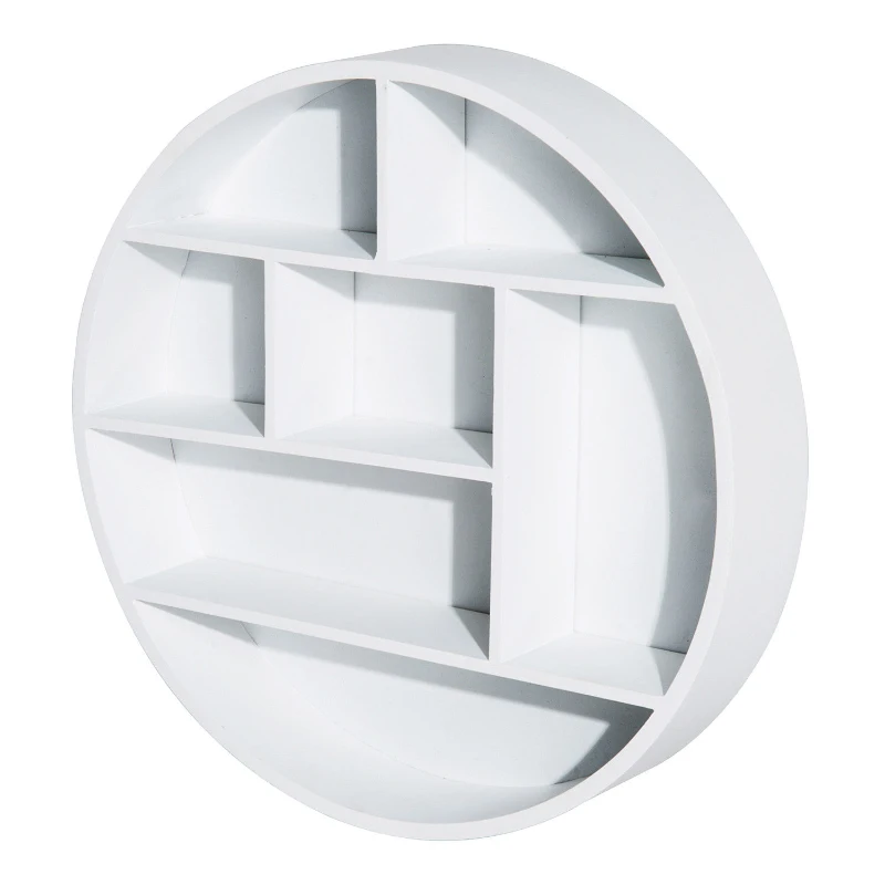 HOMCOM® Wandregal Wandboard zum Hängen mit 7 Fächern rund MDF Weiß  Ø35,5 x B6,5 cm