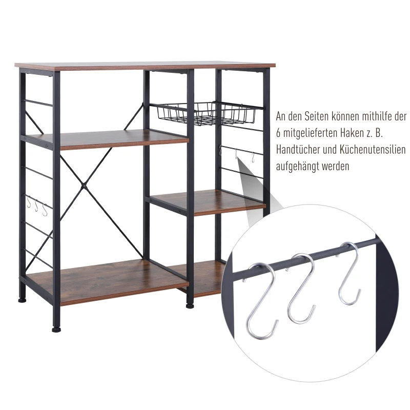 HOMCOM® Küchenregal Standregal Metallregal Multifunktion Drahtkorb Metall MDF Natur 90 x 38 x 87,5 cm