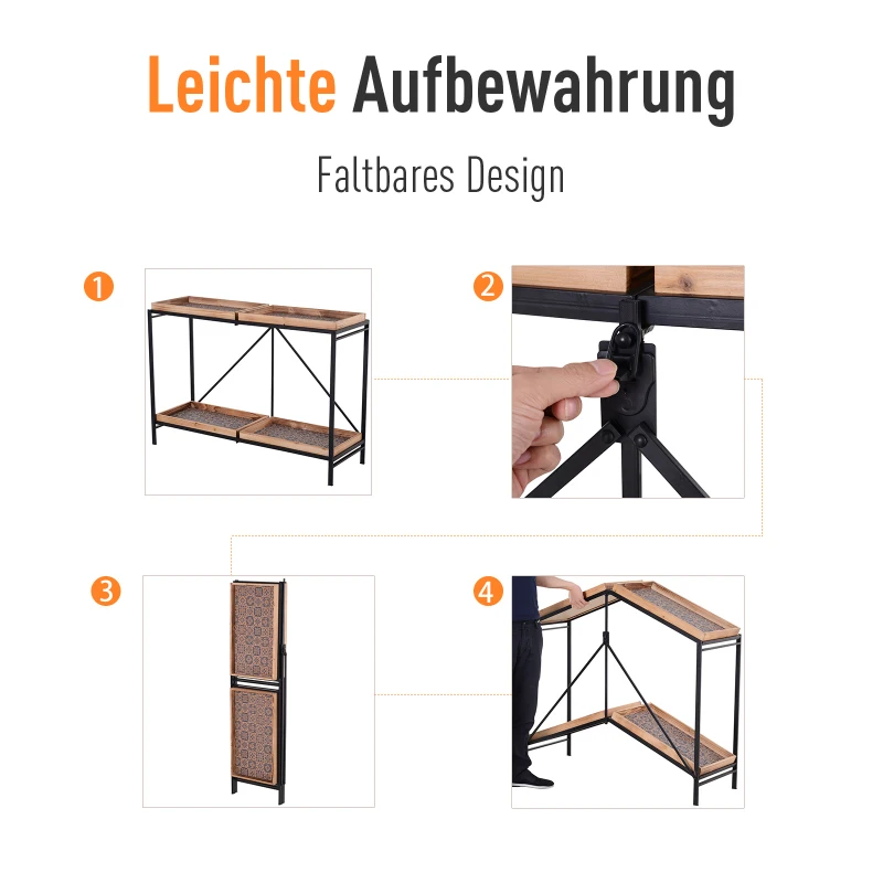 HOMCOM® Beistelltisch Couchtisch Konsolentisch Faltbar mit 4 Fächer Aufbewahrung Vintage-Muster MDF 120 x 40 x 84 cm