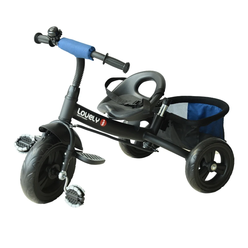 HOMCOM® Kinderdreirad mit Dach Lenkstange Kinderwagen Schieber Blau