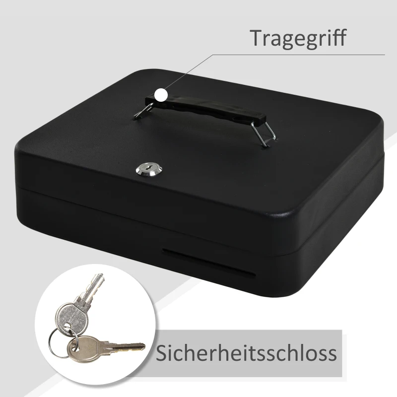 HOMCOM Geldkassette mit Geldfach Münzfach Sicherheitsverschluss Geldzählkassette Stahl PP Schwarz  30 x 24 x 9 cm