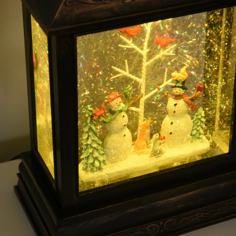 HOMCOM® Weihnachten Schneelaterne mit Schneemänner Musik Licht 6h Timer USB / Batterie