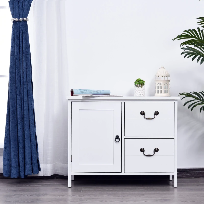 HOMCOM® Schrank Kommode Sideboard mit 2 Schubladen Weiß MDF, Spanplatte 75 x 34 x 60,5 cm