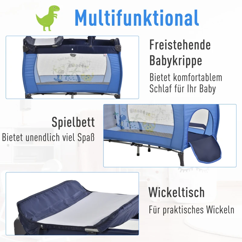 HOMCOM® Kinderreisebett klappbar Reisebettmatratze Klappbett Babybett mit Rollen Blau