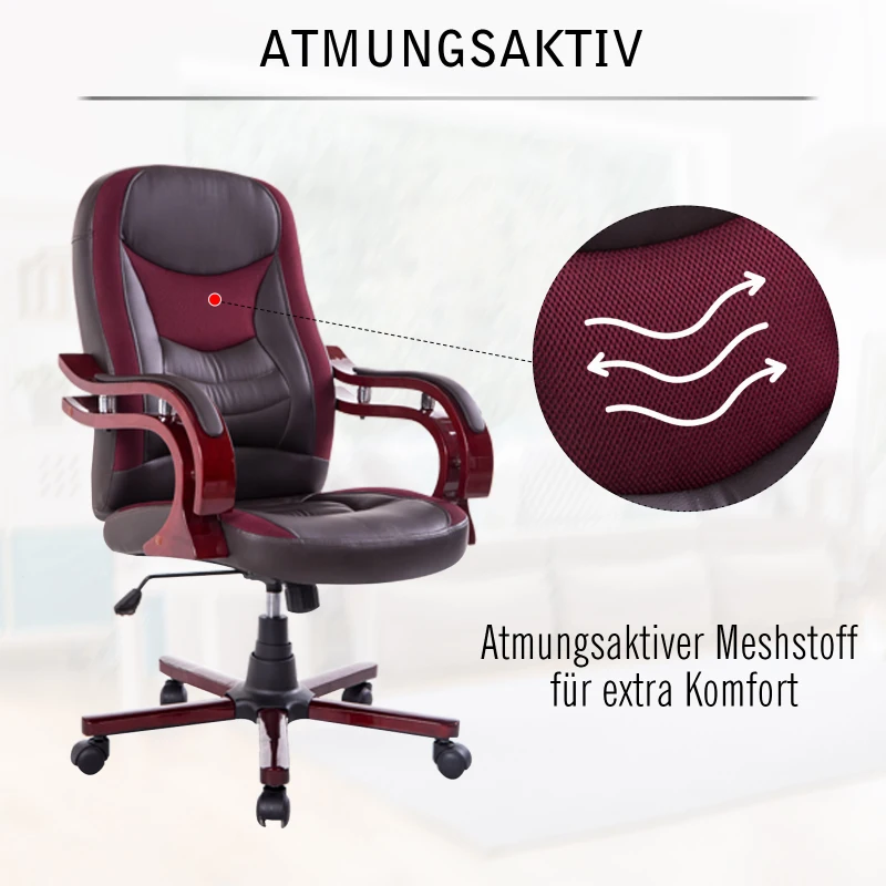 HOMCOM® Drehstuhl Chefsessel Sitzhöhe 43-52 cm Braun Rot