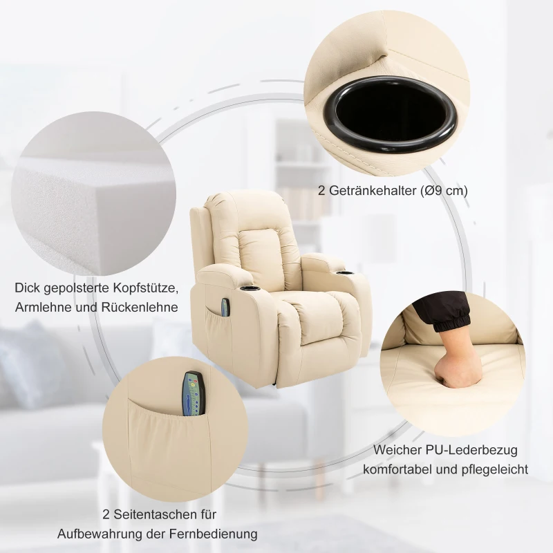 HOMCOM® Massagesessel Wärmefunktion mit Fernbedienung creme