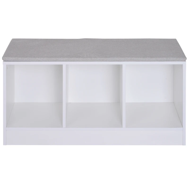 HOMCOM® Schuhbank mit Sitzkissen Schuhschrank Schuhregal Lowboard Garderobe Flur Diele Holz Weiß 89,6 x 35,6 x 47 cm