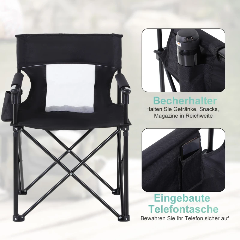 Outsunny® Anglerstuhl Klappstuhl Campingstuhl mit Armlehne Tragetasche Oxford Schwarz