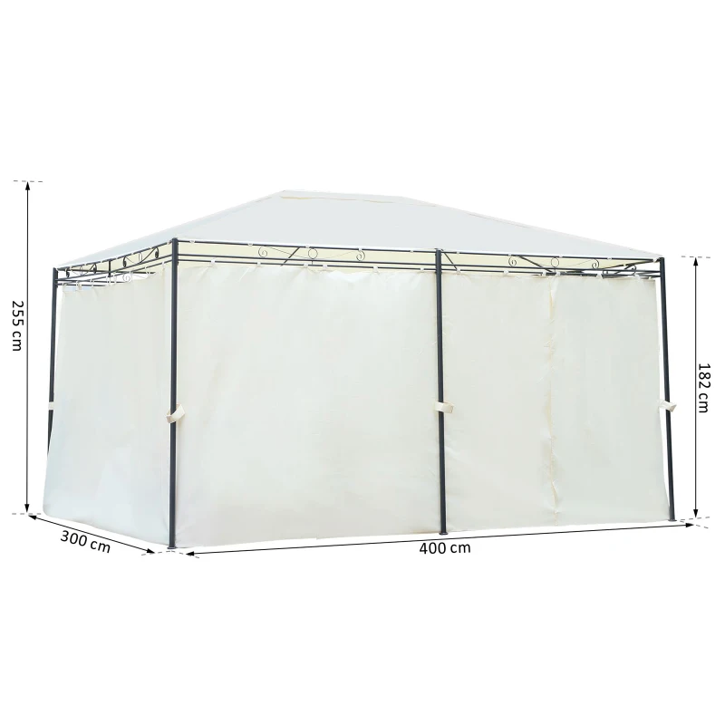 Outsunny® Gartenpavillon Pavillon Festzelt Partyzelt wetterfest Zelt mit Seitenwänden Cremeweiß 4 x 3 m
