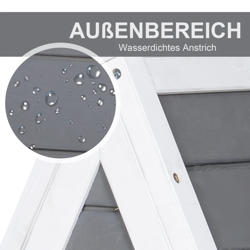 PawHut® Katzenhaus Dreieck Holzhaus für Katzen Katzenhöhle 2 Türe Massivholz Grau