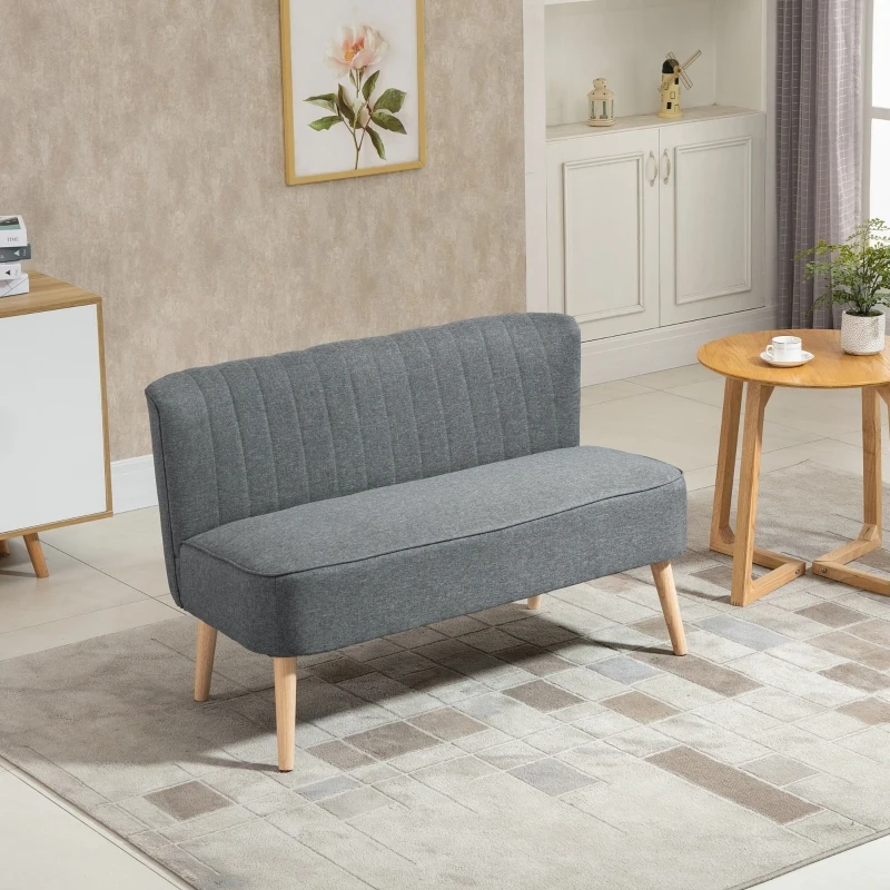 HOMCOM 2-Sitzer Couch Stoffsofa Polstersofa Sitzmöbel Holz hellgrau 117 x 56,5 x 77 cm