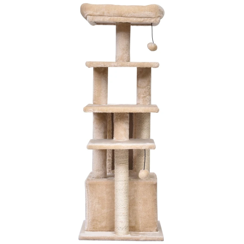 PawHut® Katzenbaum 5-Stock Kratzbaum Katzenhöhle Sisalsäule Kratzbrett Plüsch Beige