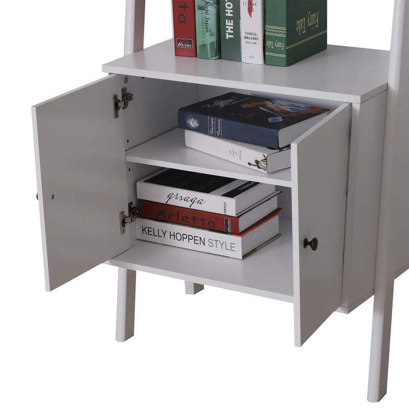 HOMCOM® Standregal Stufenregal Bücherregal Leiterregal mit Schrank 3 x Fach 1 x Schrank Holz Weiß 65 x 40 x 180 cm