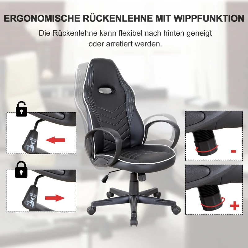 Vinsetto® Gamingstuhl Drehstuhl Wippfunktion Schwarz Weiß