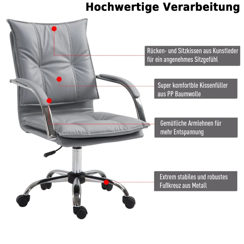 Vinsetto® Bürostuhl Drehstuhl höhenverstellbar rollbar ergonomisch PU grau 64 x 57 x (91–101) cm