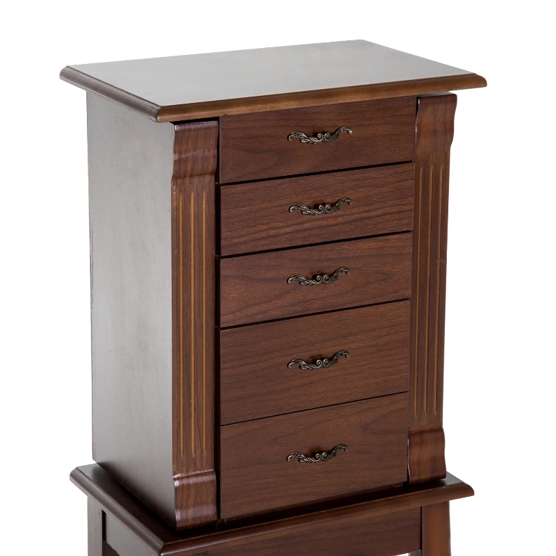 HOMCOM® Schmuckschrank mit Spiegel Schmuckkasten Holz Braun