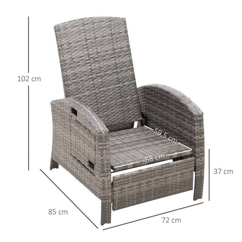 Outsunny® Rattanstuhl Liegestuhl Klapptisch Verstellbare Rückenlehne Fußstütze Metall