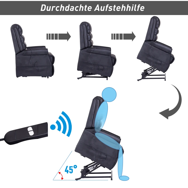 HOMCOM® Massagesessel mit Wärmefunktion  Aufstehsessel für Senior Liegefunktion Schwarz