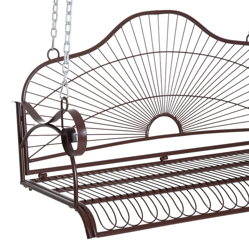 Outsunny Hängebank Schaukel Bank Gartenschaukel mit Ketten, Metall, Braun, 122x58x57cm
