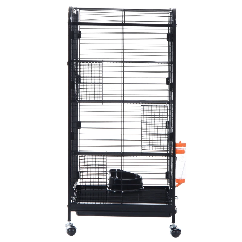 PawHut® Nagerkäfig, Kleintierkäfig, 4-Stöckiger Hamsterkäfig, Schubfach, Rollbar, Metall, 64 x 44 x 93 cm