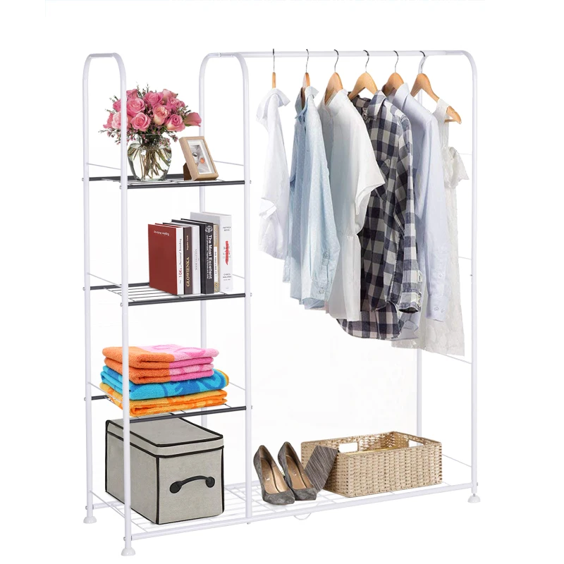 HOMCOM® Kleiderständer Garderobenständer Wäscheständer Kleiderstange Regal Metall Weiß 122 x 42,5 x 151 cm