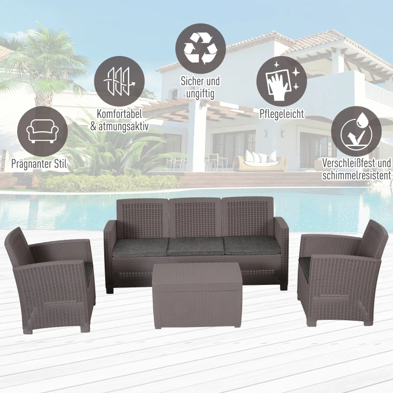 Outsunny® Vierteiliges Gartenmöbel Set Sitzgruppe Sofa Sitzkissen Couchtisch mit Stauraum