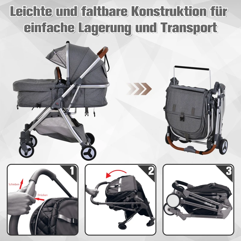 HOMCOM® Kinderwagen 2-in-1 Faltbar Alulegierung Grau