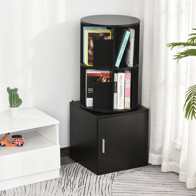 HOMCOM® Bücherregal 2-in-1 Standregal Drehregal 360 ° drehbar Abnehmbar Schwarz
