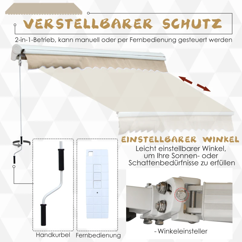 Outsunny® Markise mit Handkurbel Gelenkarmmarkise Sonnenschutz Elektrisch/Manuell Alu