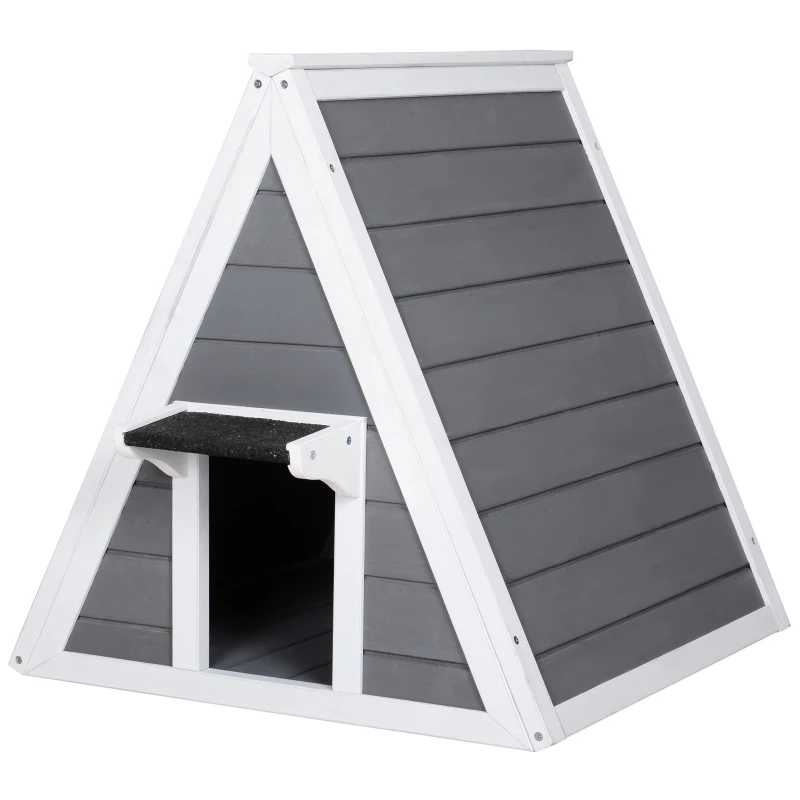 PawHut® Katzenhaus Dreieck Holzhaus für Katzen Katzenhöhle 2 Türe Massivholz Grau