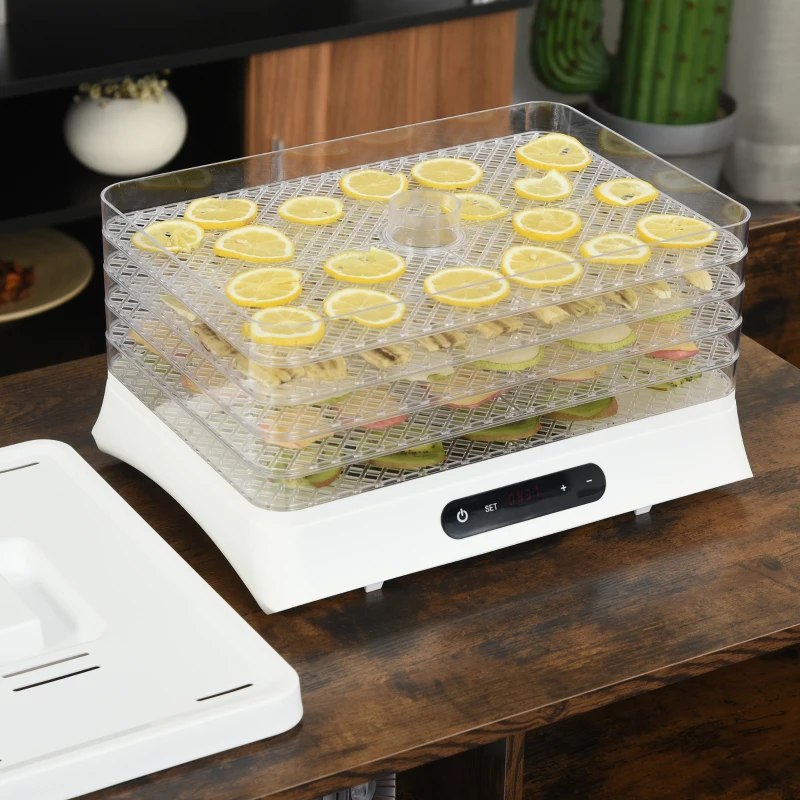 HOMCOM® Dehydrator Dörrgerät Dörrautomat mit 5 Einlegefächer Temperaturregler Weiß