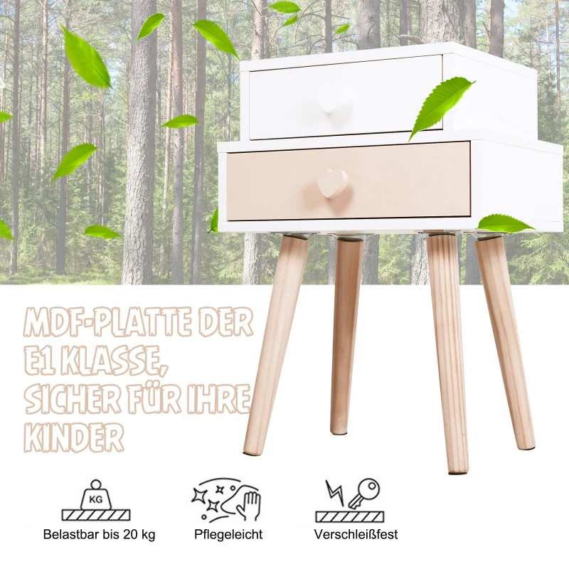 HOMCOM® Kinderzimmer Nachttisch 2er Set Beistelltisch Nachtschrank mit 2 Schubladen MDF Rosa