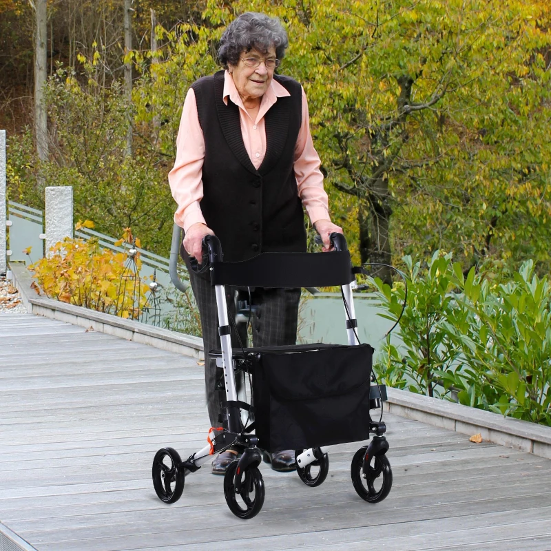 HOMCOM® Rollator mit Stuhl Faltbarer Gehwagen Tasche Verstellbare Griffe Alulegierung