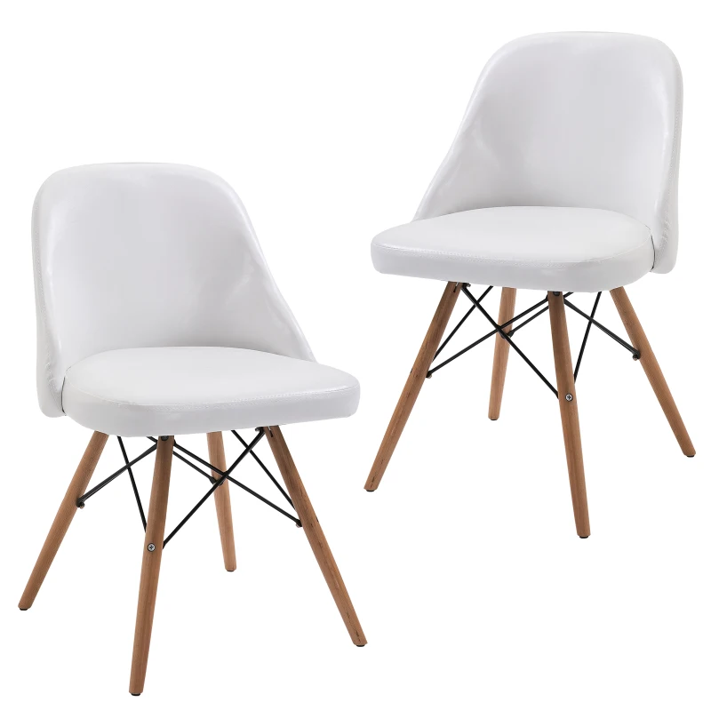 HOMCOM® 2er-Set Polsterstuhl Stuhl PU + Metall + Buchenholz Weiß 49 x 47,5 x 76 cm