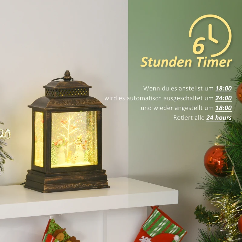 HOMCOM® Weihnachten Schneelaterne mit Schneemänner Musik Licht 6h Timer USB / Batterie