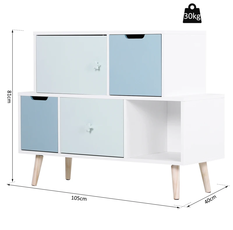 HOMCOM® Kinderzimmer Schrank Kinderschrank 3 Schubladen Aufbewahrungsregal MDF Blau