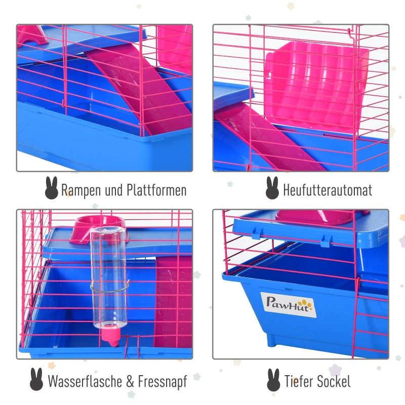 PawHut® Kleintierkäfig Tierkäfig Nagerkäfig Starter-Set mit allem Zubehör Stahl+PP Blau