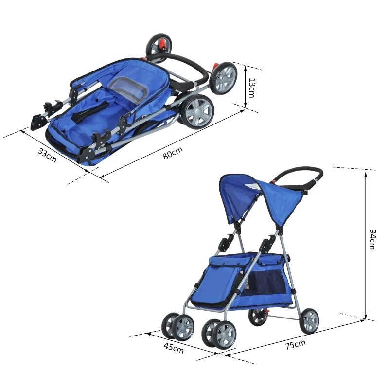 PawHut® Hundebuggy Hundewagen mit Sonnendach Stahl Blau