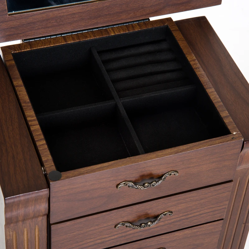 HOMCOM® Schmuckschrank mit Spiegel Schmuckkasten Holz Braun