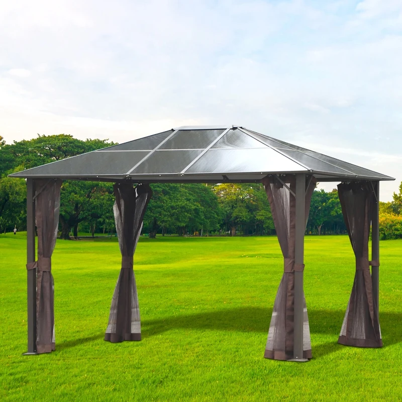 Outsunny® Pavillon Gartenpavillon Partyzelt mit Moskitonetz PC Dach Alu Braun