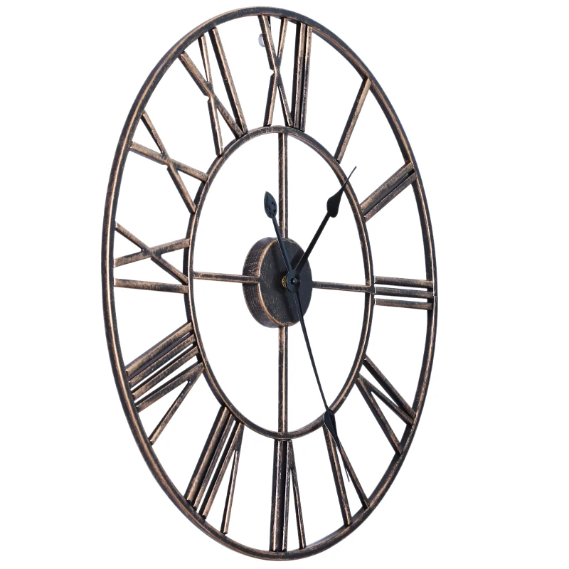 HOMCOM® Wanduhr mit Römischer Ziffern Lautlos Quarzuhr Ohne Ticken Metall Bronze ∅58,5 x 3,5 cm