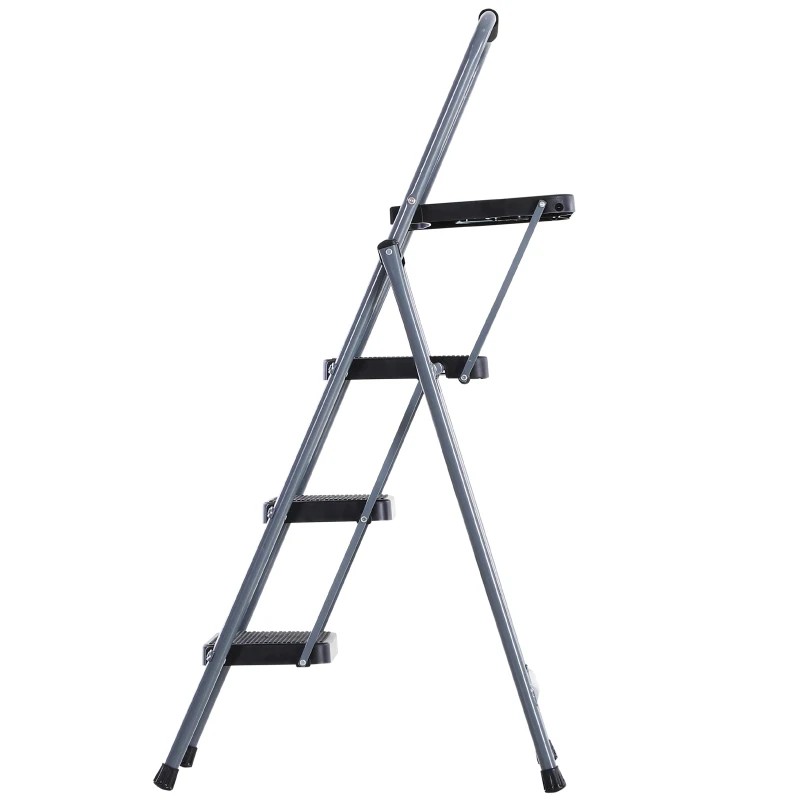 HOMCOM® Stufenleiter Trittleiter Klapptreppe mit Tablett Antirutsch Metall Grau 53 x 67 x 126 cm