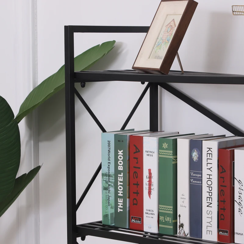 HOMCOM® Standregal Bücherregal Lagerregal Aufbewahrungsregal Pflanzregal Schuhregal Metall Schwarz 80 x 40 x 160 cm