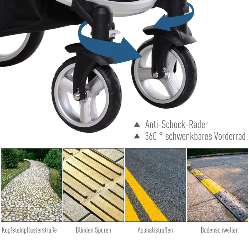 HOMCOM® Kinderwagen 3-in-1 Buggy Babyschale Babywanne Auto-Kindersitz Dunkelgrau