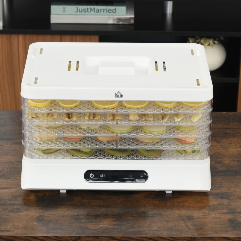 HOMCOM® Dehydrator Dörrgerät Dörrautomat mit 5 Einlegefächer Temperaturregler Weiß