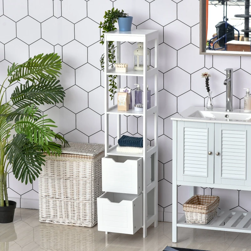 kleankin® Badezimmerregal Badeschrank Küchenschrank mit 1 Schränke 3 offene Regale MDF