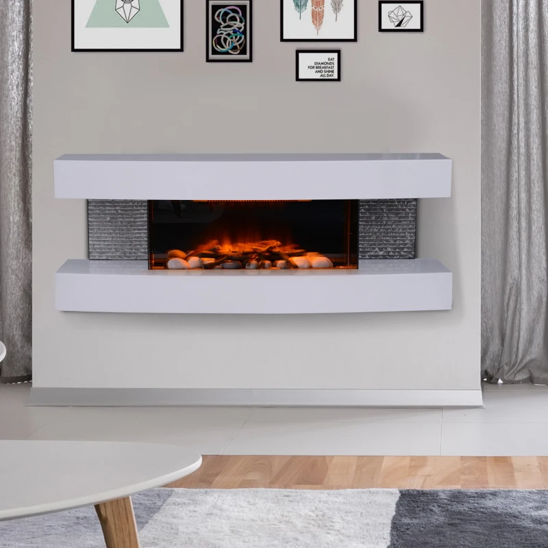 HOMCOM® Elektrokamin Kaminofen Wandkamin Fernbedienung LED Weiß